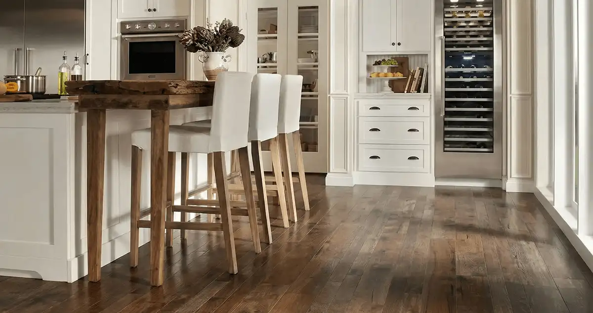 Professionally installed and refinished hardwood flooring in a residential home, showcasing smooth finish and natural wood tones in Detroit, MI